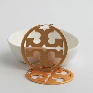 Tory Burch Miller Logo Gold Hoop Earrings
